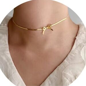 Gold Bow Choker Necklace — Delicate Minimal Design